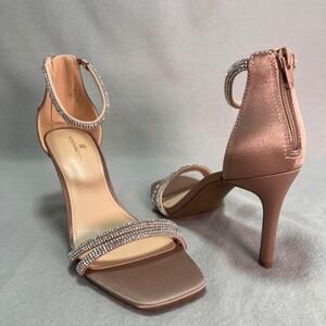 Worthington "Fiesty" Natural Rhinestone Strappy Heels Dressy Formal Party 7.5